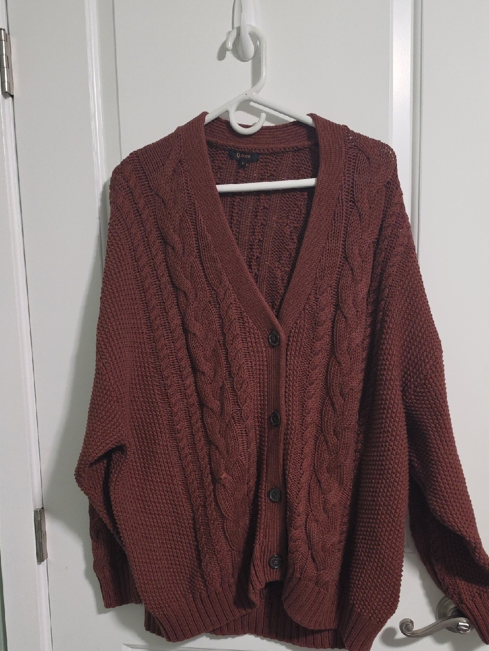 Quince Women's, Cable Knit Button-Front Cardigan - Rust Brown Oversized